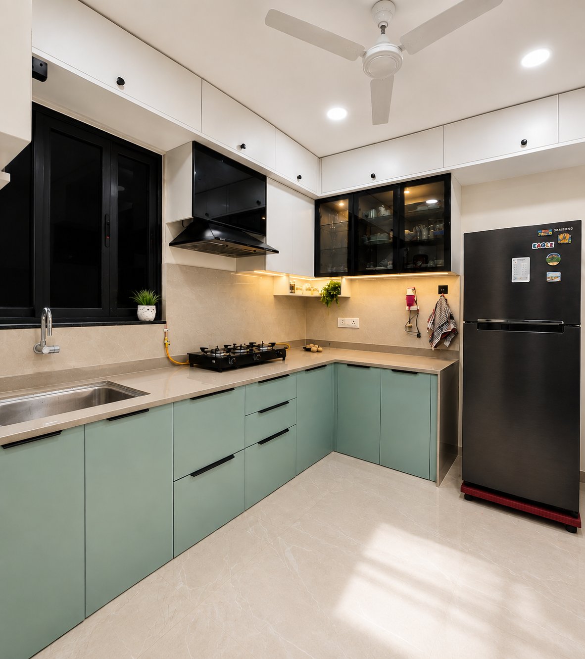 Kitchen in sage and white